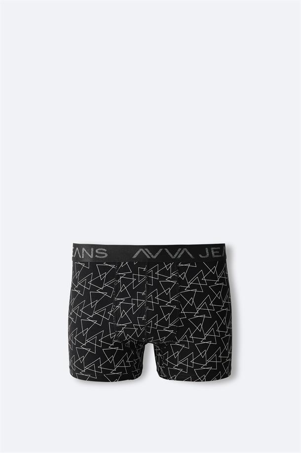 Siyah Geometrik Desenli Tekli Boxer