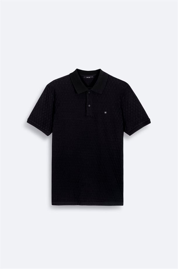 Siyah Jakarlı Polo Yaka T-Shirt
