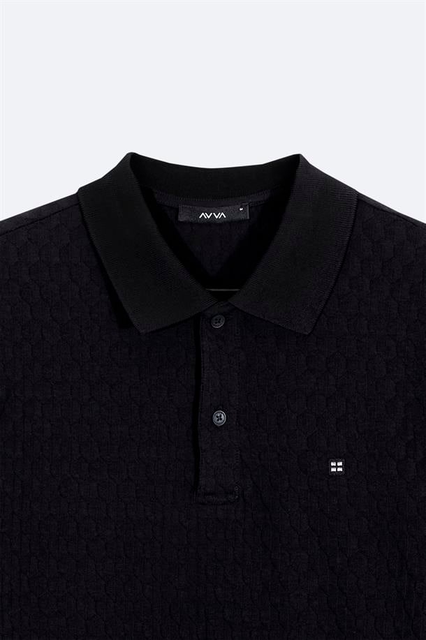 Siyah Jakarlı Polo Yaka T-Shirt