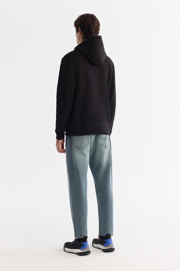 Siyah Kapüşonlu 3 iplik şardonlu sweatshirt
