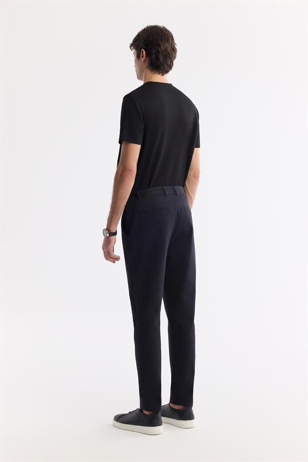 Siyah Klasik Bel Armürlü Pamuk Karışımlı Lamus Slim Fit Chino Pantolon