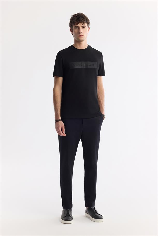 Siyah Klasik Bel Armürlü Pamuk Karışımlı Lamus Slim Fit Chino Pantolon