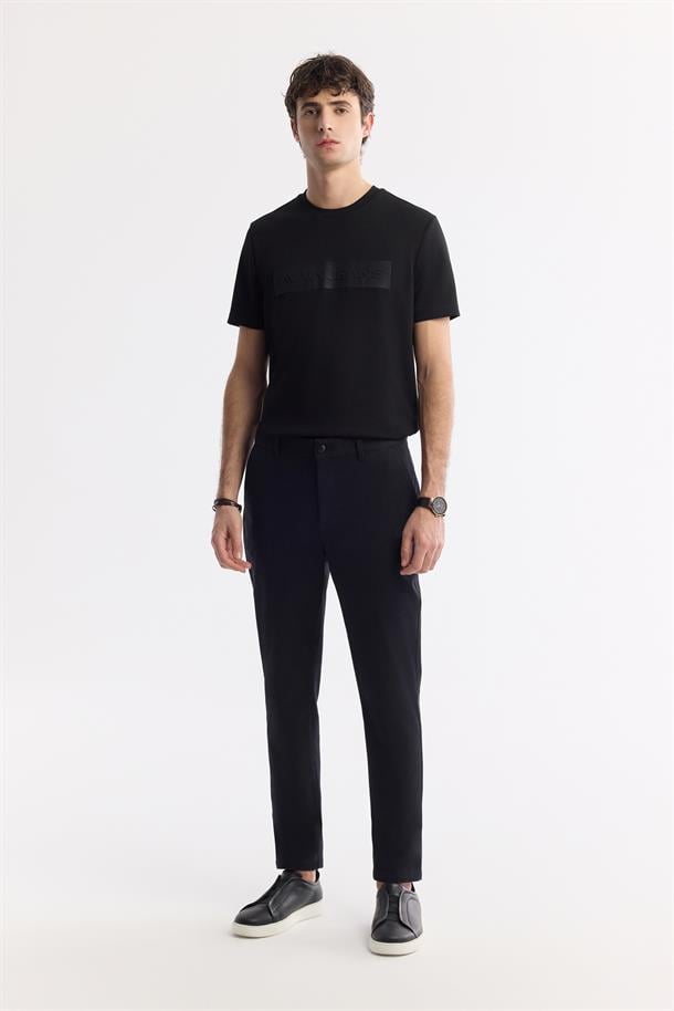 Siyah Klasik Bel Armürlü Pamuk Karışımlı Lamus Slim Fit Chino Pantolon