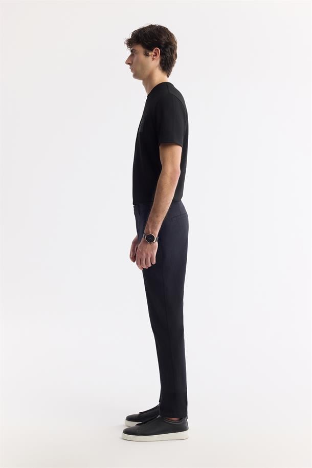 Siyah Klasik Bel Armürlü Pamuk Karışımlı Lamus Slim Fit Chino Pantolon