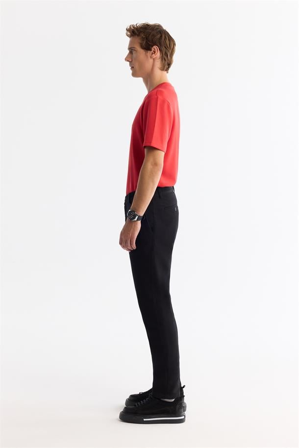 Siyah Klasik Bel Slim Fit Chino Pantolon