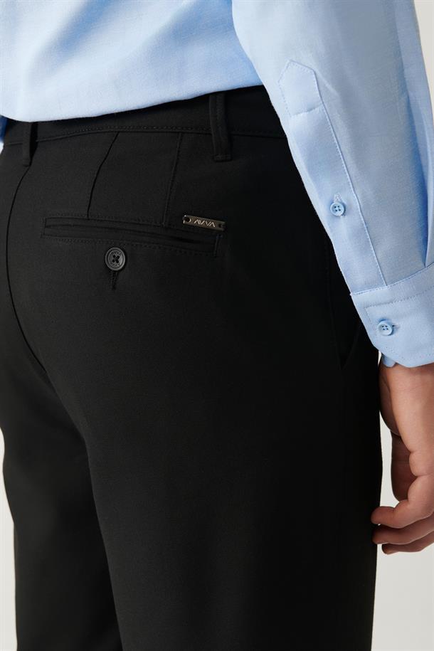 Siyah Klasik Bel Yumuşak Tuşeli Lamus Slim Fit Chino Pantolon