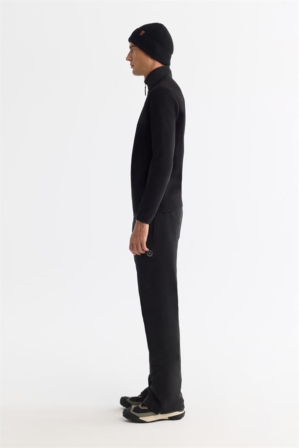 Siyah Paraşüt Garnili Yarım Fermuar Polar Sweatshirt