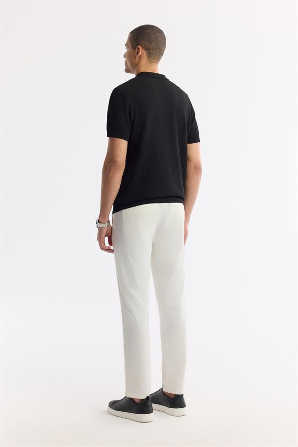 Siyah Polo Yaka Dokulu Triko T-shirt