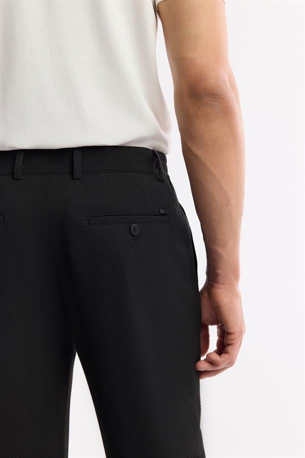 Siyah Yan Cepli Gofre Detaylı Bi Stretch Beli Lastikli Pantolon