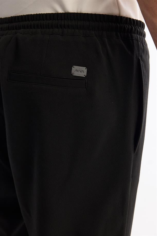 Siyah Yandan Cepli Beli Lastikli Bağcıklı Duble Paça Jogger Pantolon