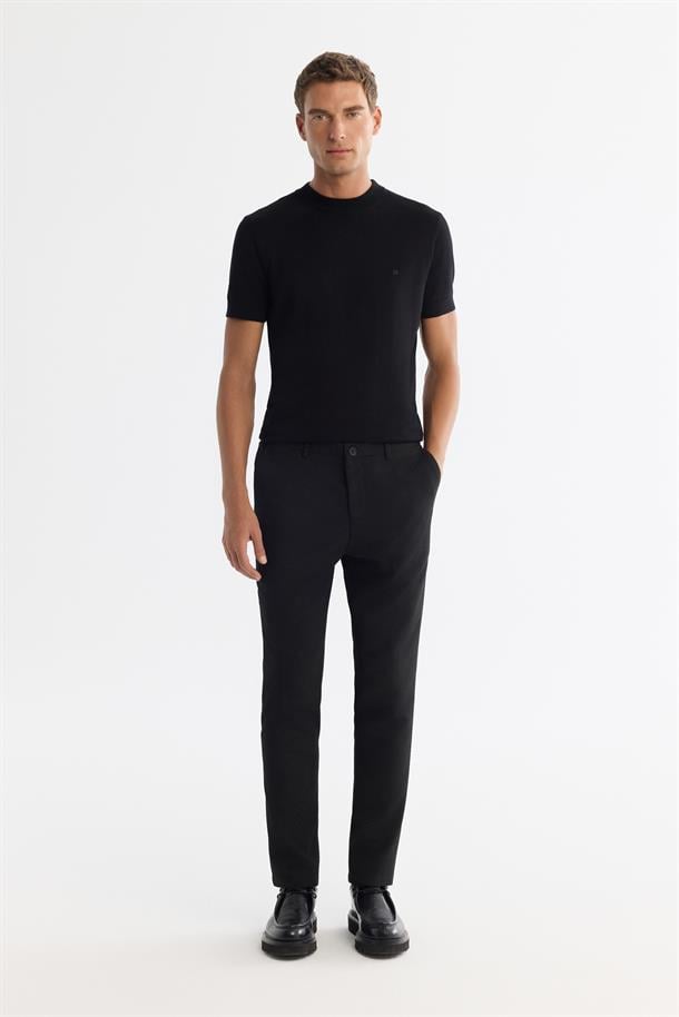 Siyah Yandan Cepli Diyagonel Kumaş Slim Fit Takım Pantolon