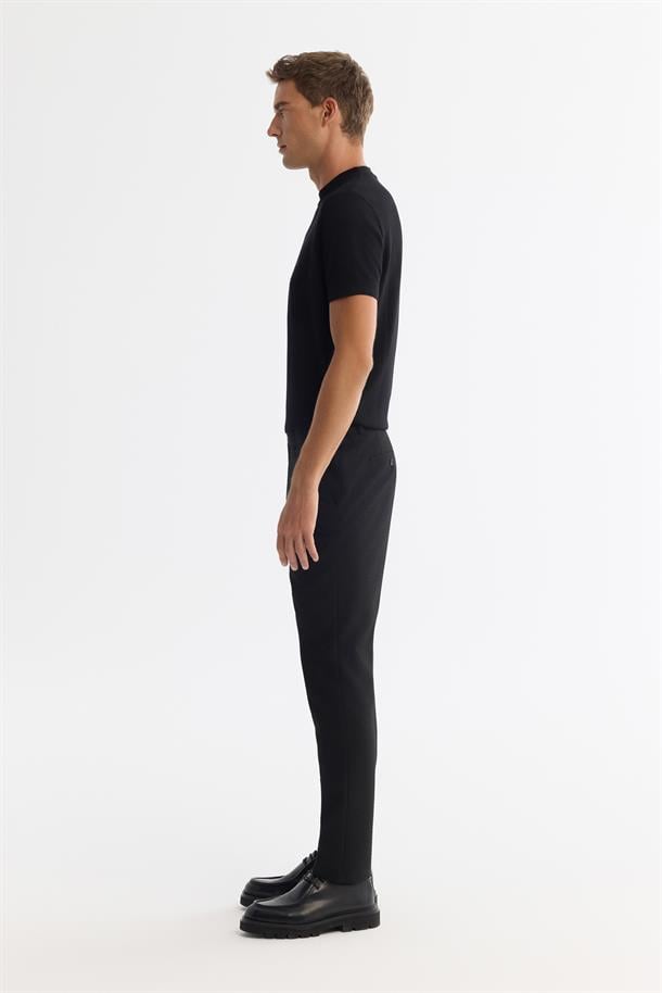 Siyah Yandan Cepli Diyagonel Kumaş Slim Fit Takım Pantolon