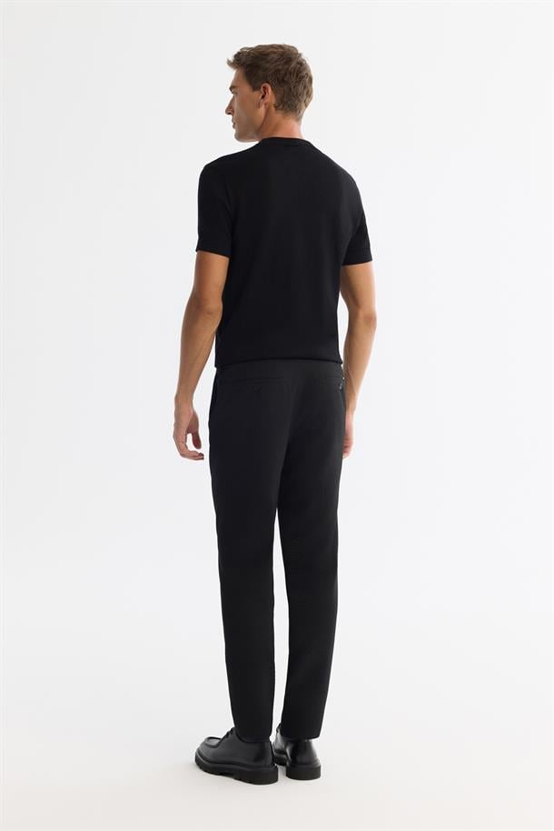Siyah Yandan Cepli Diyagonel Kumaş Slim Fit Takım Pantolon