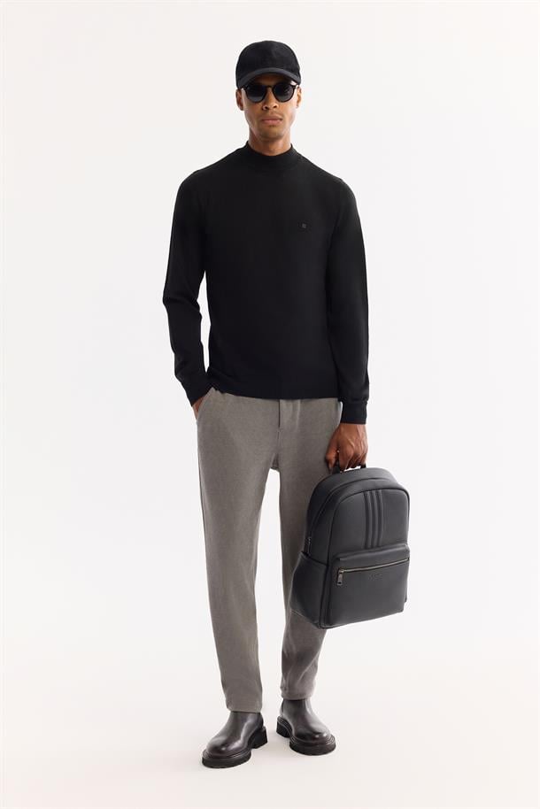 Black Wool Blend Mock Turtleneck Jumper