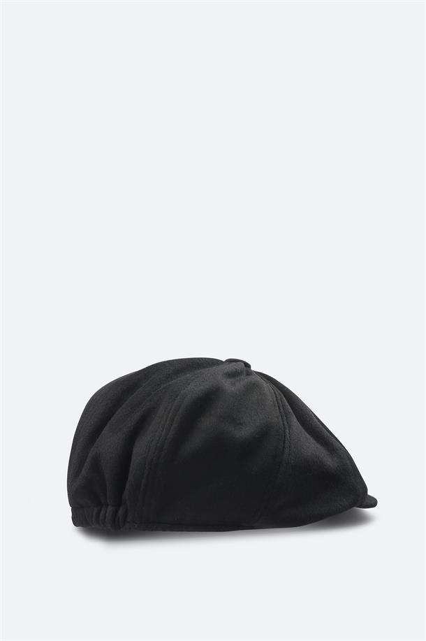 Black Wool Blend Flat Cap