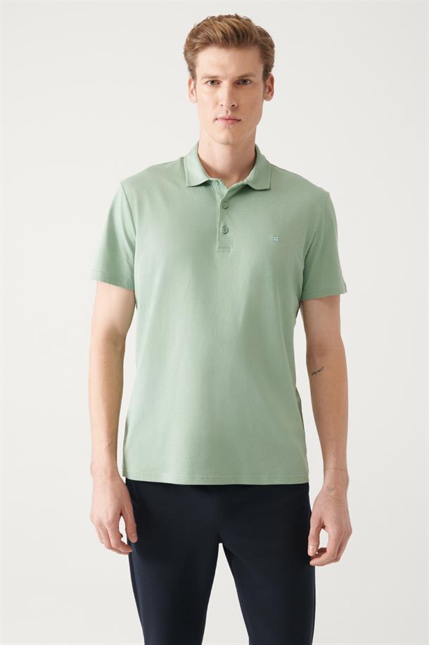 Su Yeşili Düğmeli  Polo Yaka T-Shirt