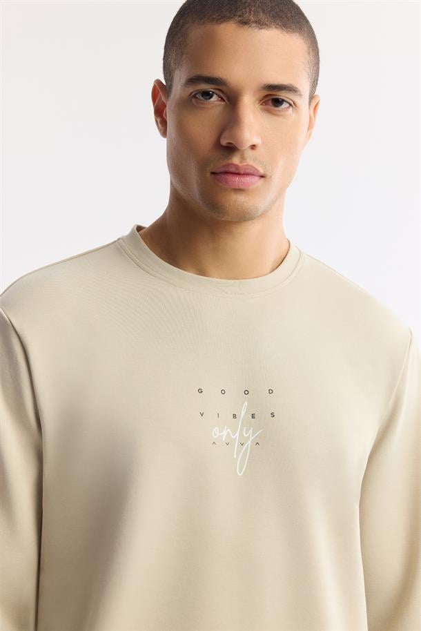 Taş Bisiklet Yaka Baskılı İnterlok Sweatshirt