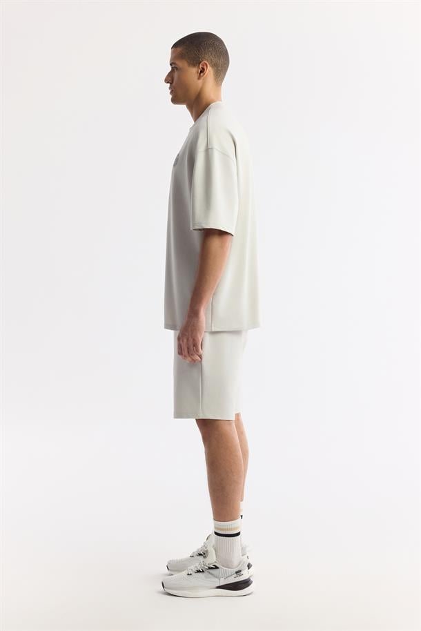 Taş Bisiklet Yaka Oversize Aplike Baskı Detaylı 2'İplik T-Shirt