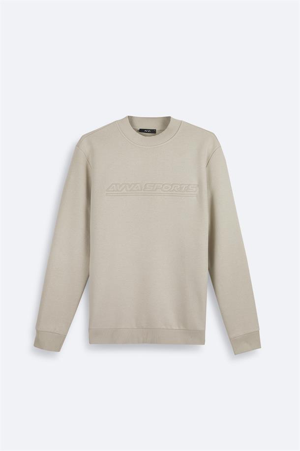 Taş Bisiklet Yaka Pamuklu Baskılı Sweatshirt