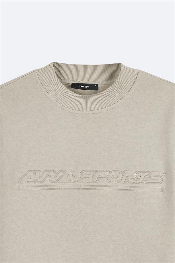 Taş Bisiklet Yaka Pamuklu Baskılı Sweatshirt