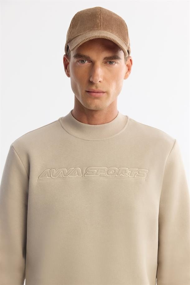 Taş Bisiklet Yaka Pamuklu Baskılı Sweatshirt