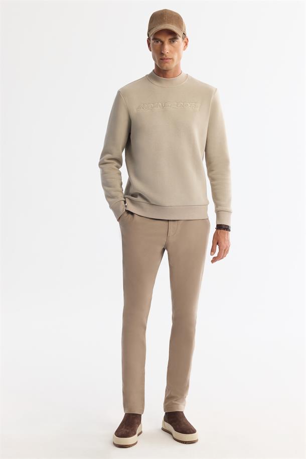 Taş Bisiklet Yaka Pamuklu Baskılı Sweatshirt