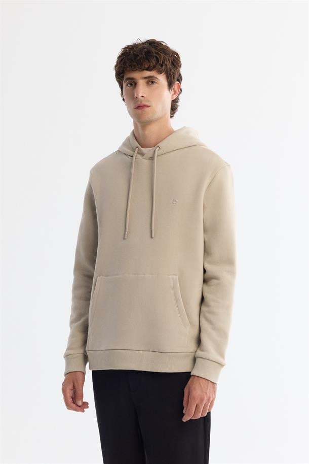 Taş Kapüşonlu Yaka 3 İplik Şardonlu Sweatshirt