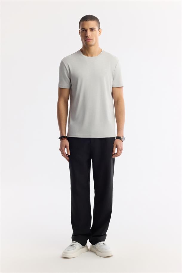 Taş Soft Touch Bisiklet Yaka Flamlı Basic T-shirt