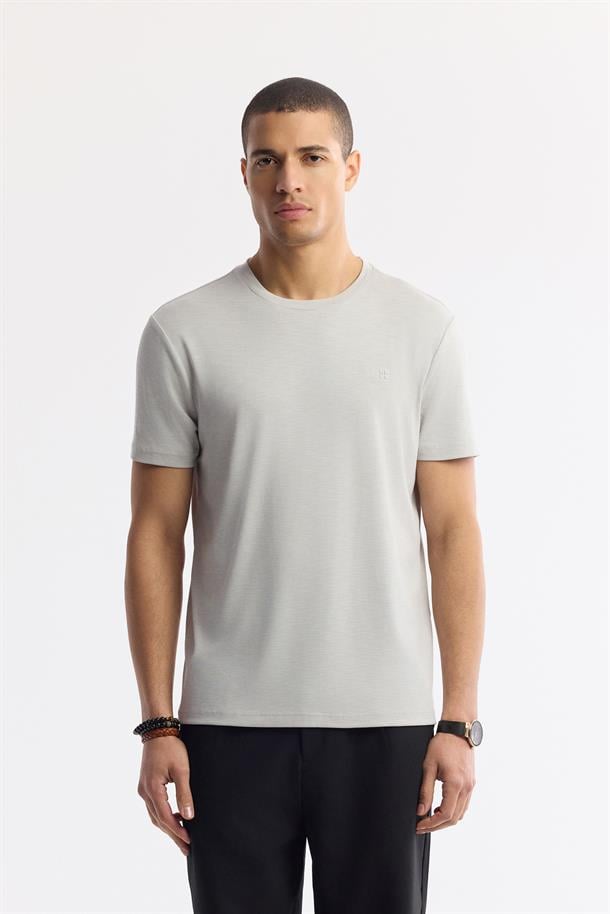 Taş Soft Touch Bisiklet Yaka Flamlı Basic T-shirt