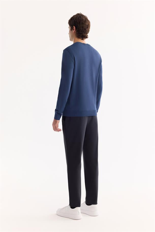 Light Navy High Crew Neck Jumper