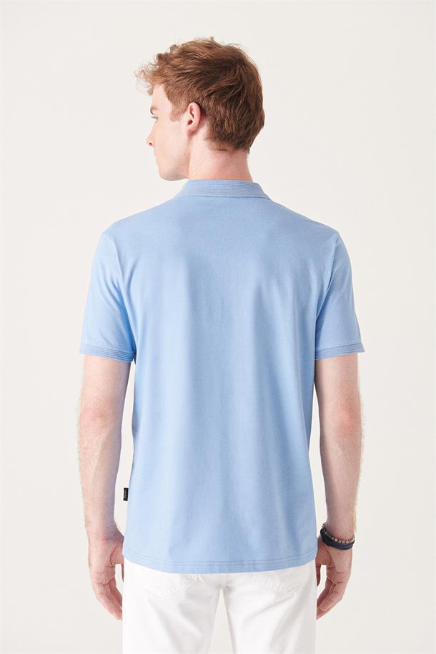 Açık Mavi Polo Yaka Düz T-Shirt