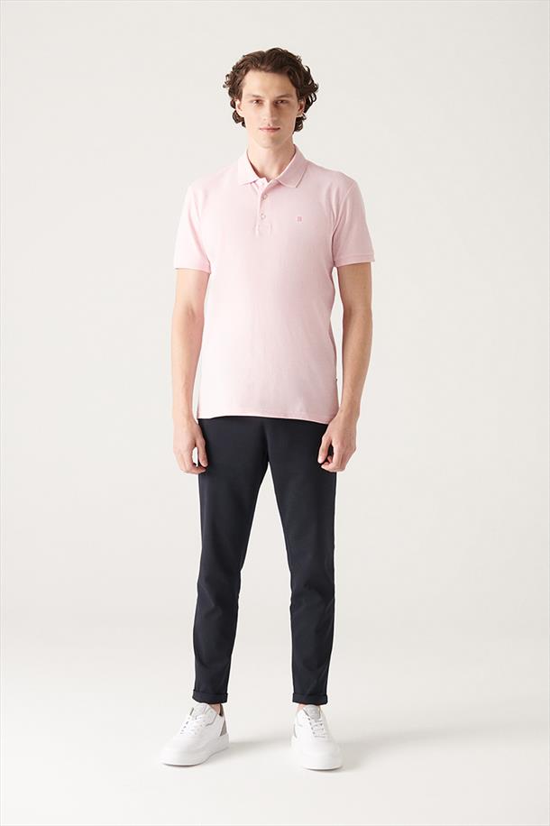 Açık Pembe Polo Yaka Düz T-Shirt