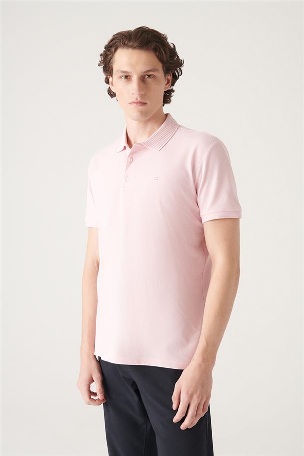 Açık Pembe Polo Yaka Düz T-Shirt