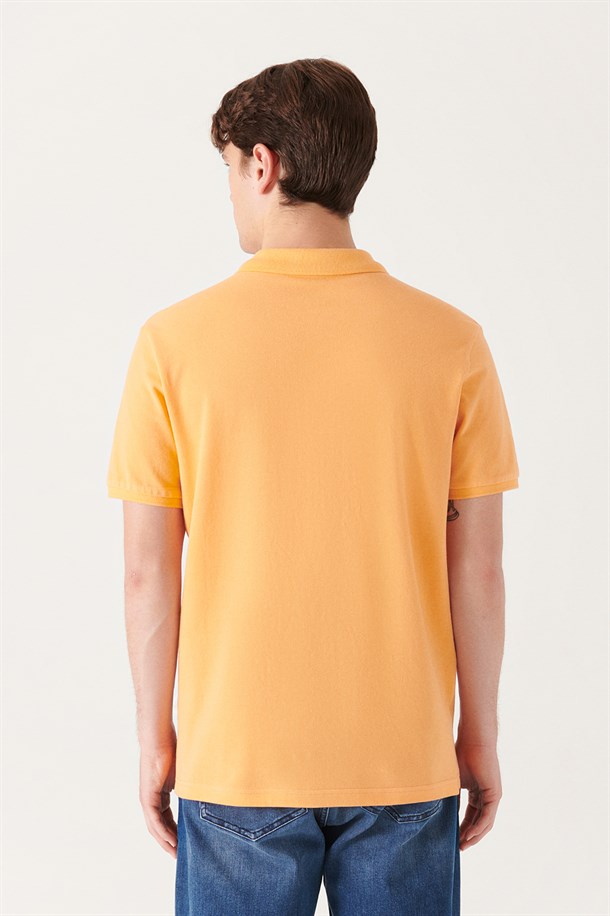 Açık Turuncu Polo Yaka Slim Fit %100 Pamuk Basic T-Shirt