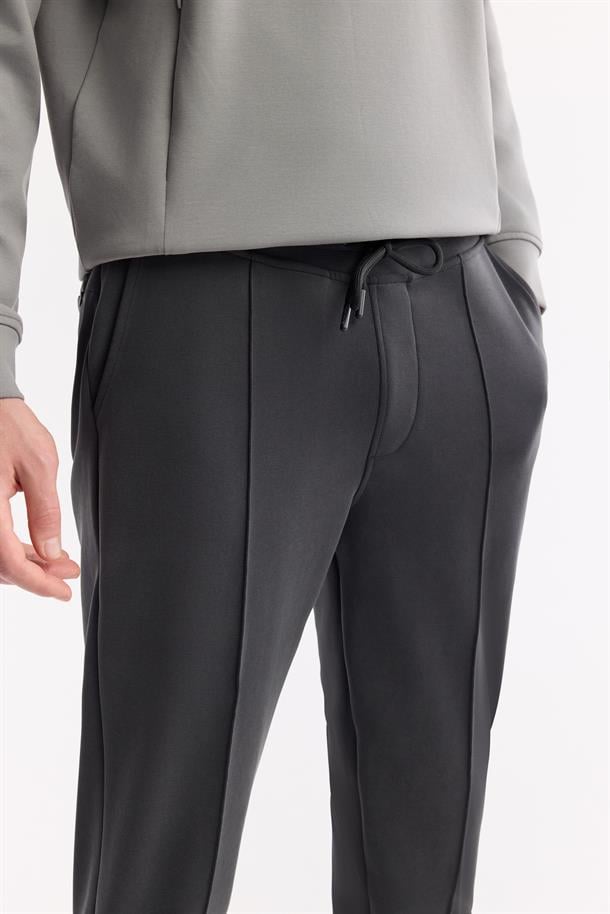 Antrasit Beli Lastikli Bağcıklı Yandan Cepli Nervürlü Soft Touch Jogger