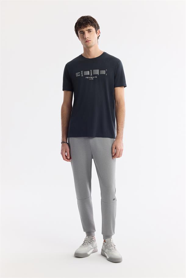 Antrasit Bisiklet Yaka Baskılı Shoft Touch Flamlı T-Shirt