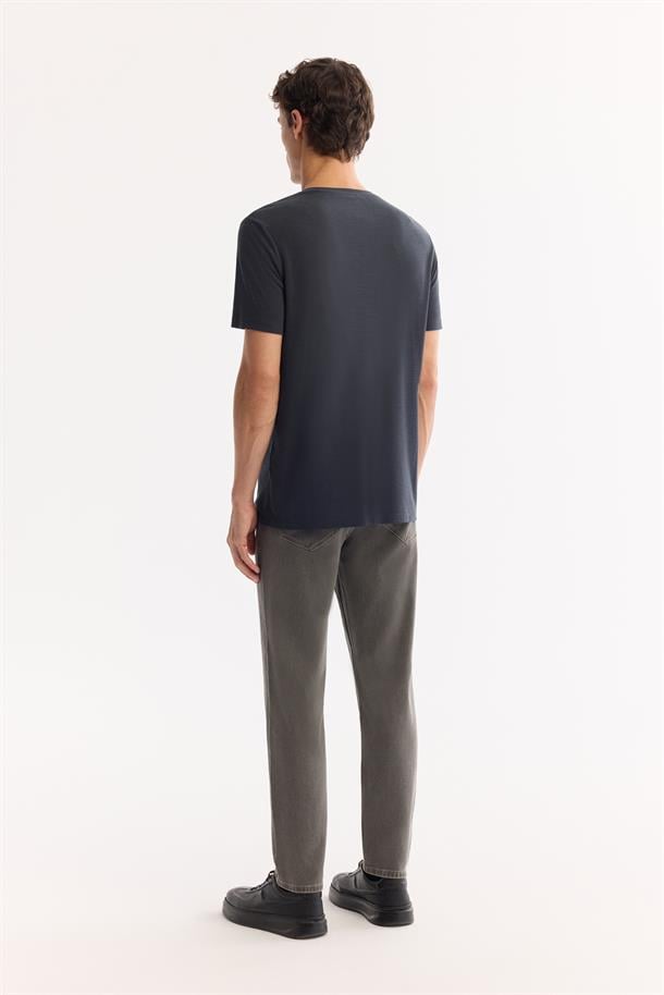 Antrasit Bisiklet Yaka Bi Stretch Soft Touch Basic T-Shirt