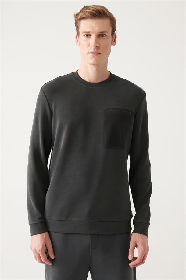 Antrasit Bisiklet Yaka Slim Fit Sweatshirt