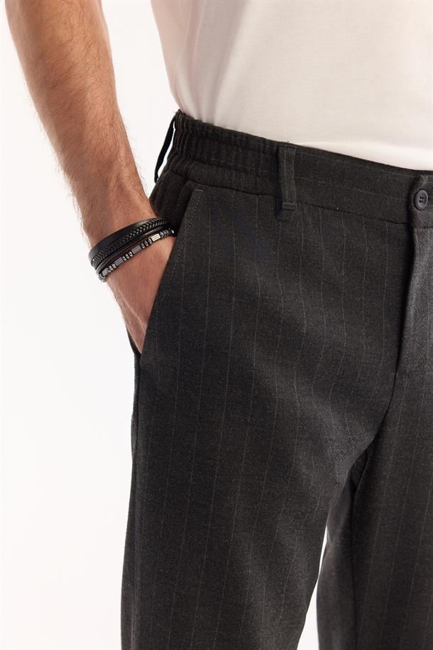 Antrasit Çizgili Flanel Slim Fit Pantolon
