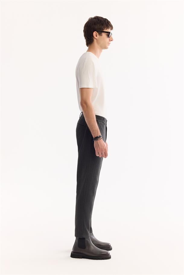 Antrasit Çizgili Flanel Slim Fit Pantolon