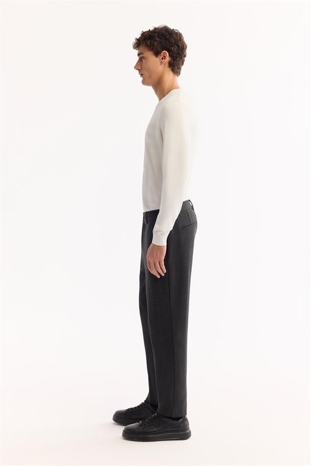 Antrasit Dokulu Yanı Lastikli Slim Fit Pantolon
