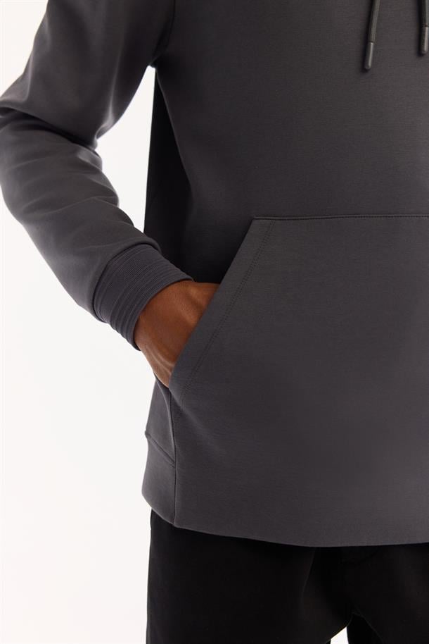 Antrasit Kapüşonlu Yaka Kanguru Cepli   İnterlok Sweatshirt