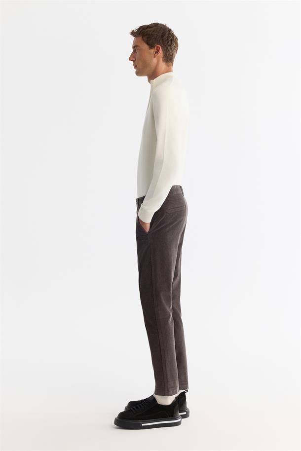 Antrasit Klasik Bel Kalın Fitilli Kadife Chino Garni Detaylı Relaxed Fit Pantolon