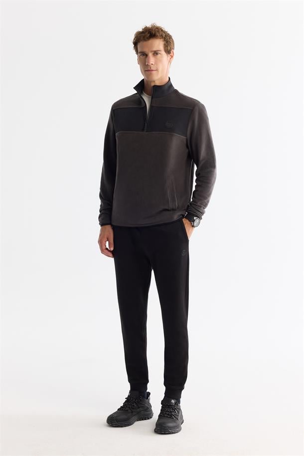 Antrasit Paraşüt Garnili Yarım Fermuar Polar Sweatshirt