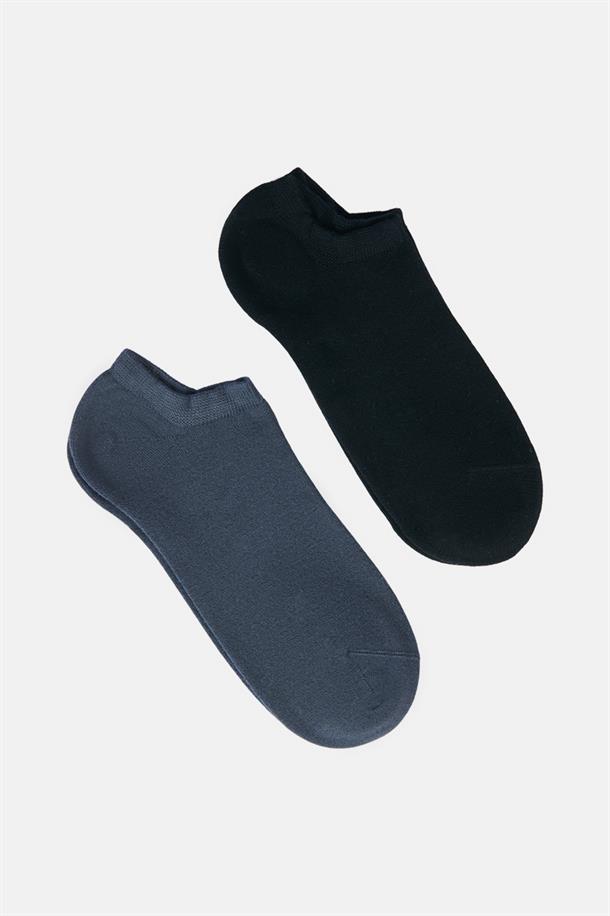Antrasit-Siyah 2'li Düz Patik Çorap