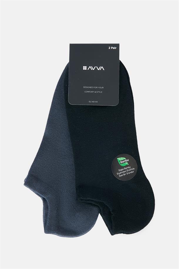 Antrasit-Siyah 2'li Düz Patik Çorap