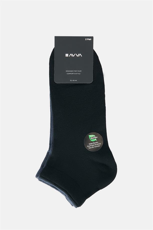 Antrasit-Siyah 2'li Düz Sneaker Çorap