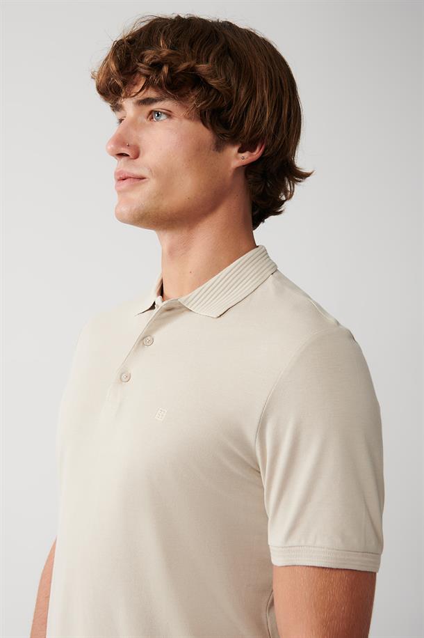 Bej %100 Pamuk Regular Fit 3 Düğmeli Polo Yaka T-Shirt