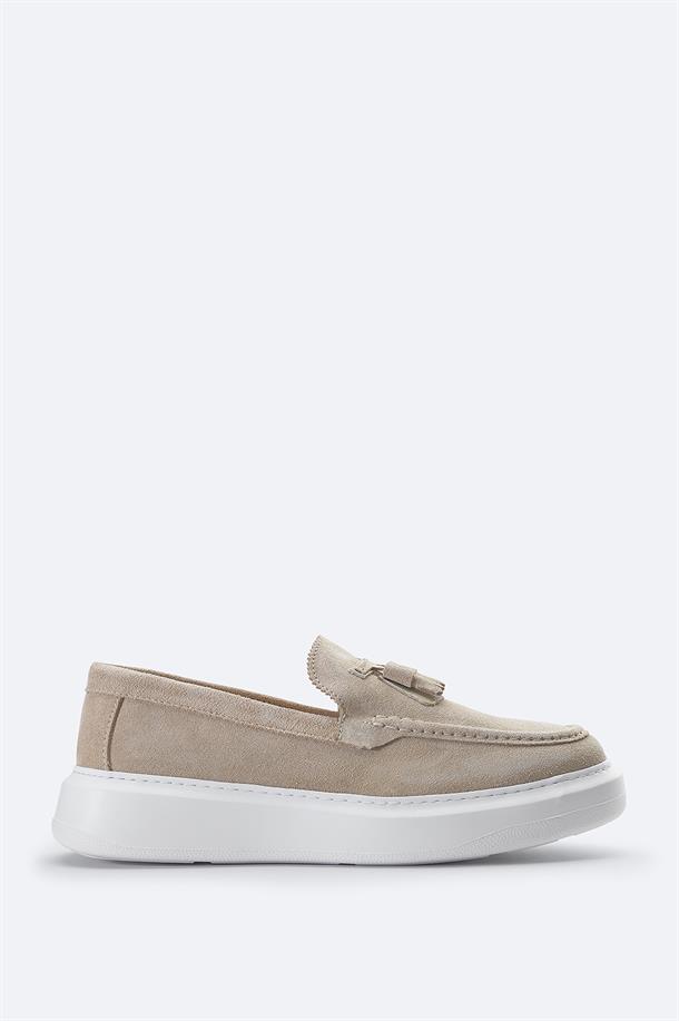 Beige Suede Moccasins