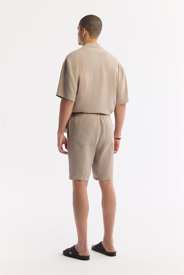 Bej Beli Lastikli Modal Karışımlı Etenna Relaxed Fit Şort